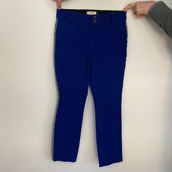 Anthropologie The Essential Slim Side-Stripe Cropped Ankle Trouser Pant Blue - Picture 5 of 6